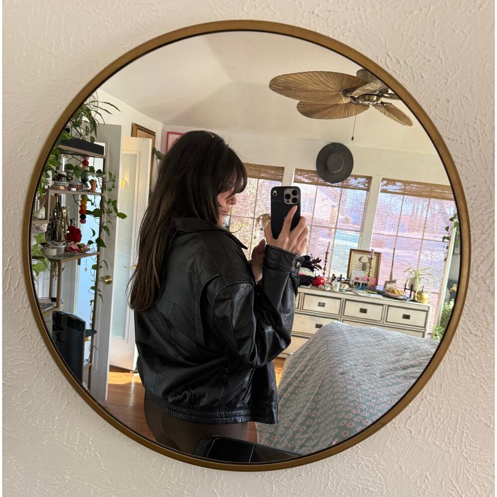 Vintage Black Genuine Leather Jacket Oversized 90s Minimal Beyond California L - Picture 7 of 12